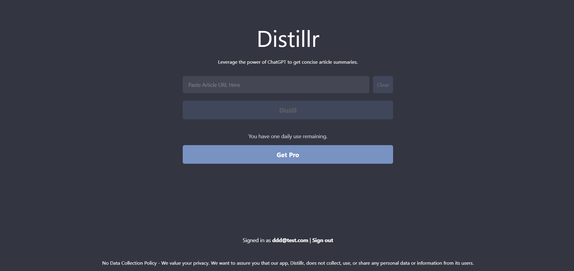 Distillr screenshot