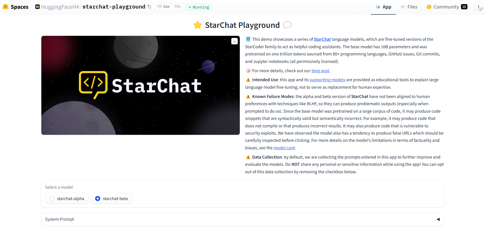StarChat Playground screenshot