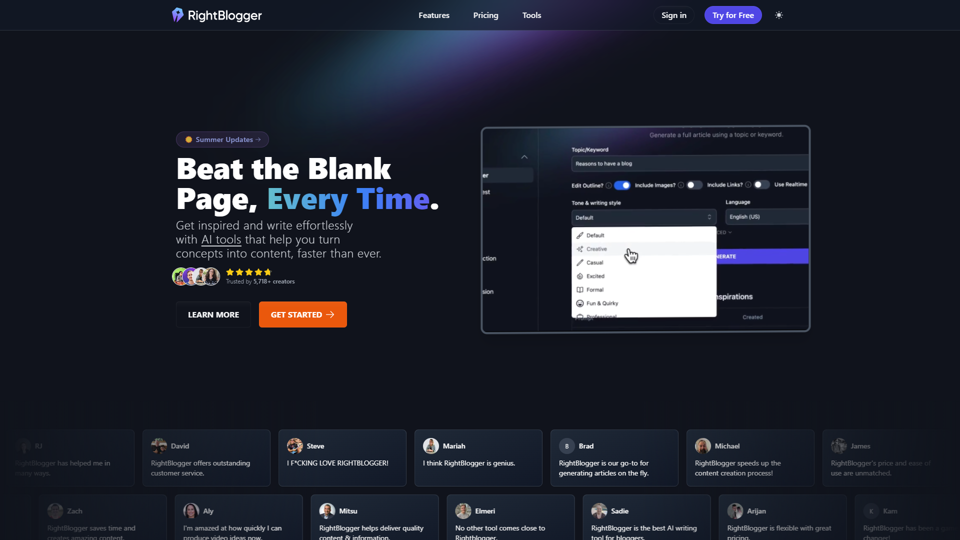 Right Blogger screenshot