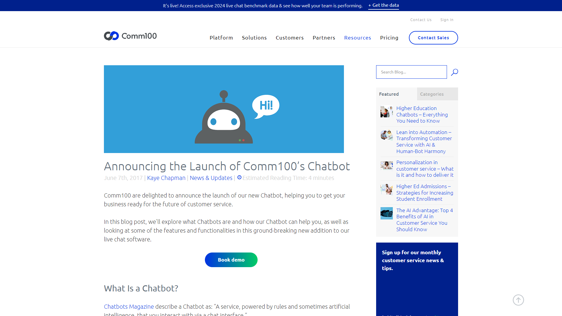Comm100 Chatbot screenshot