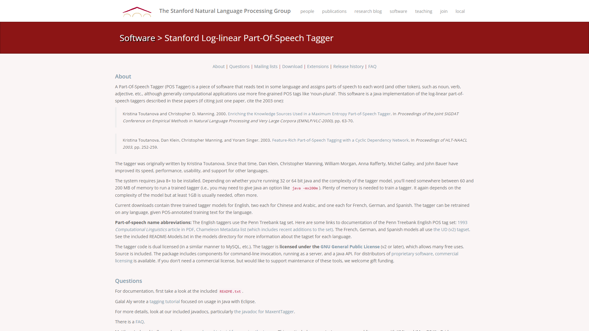 Stanford Part-Of-Speech Tagger screenshot