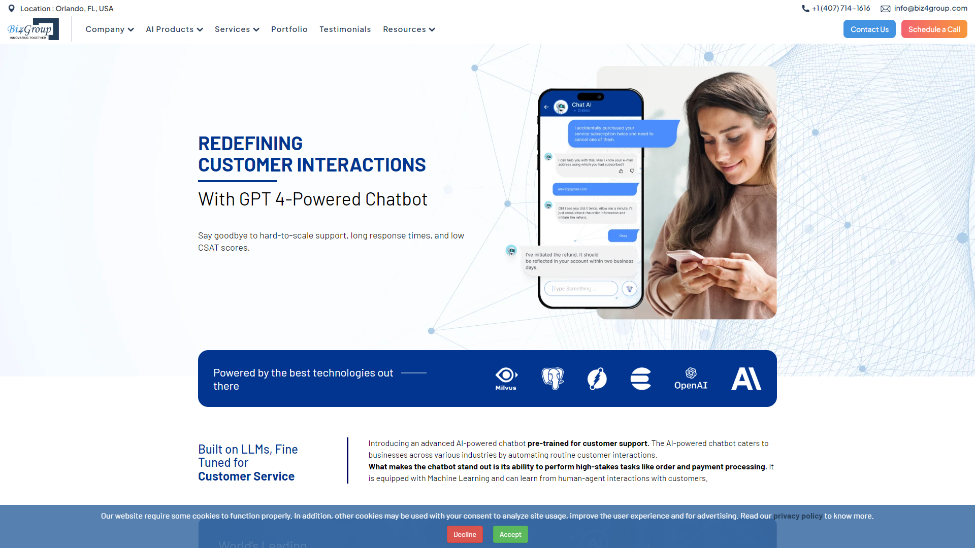Biz4Group Customer Service AI Chatbot screenshot