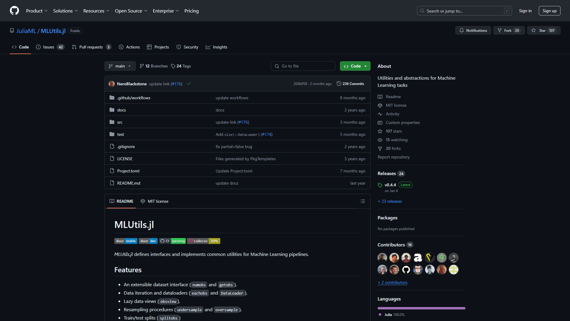 MLBase jl screenshot