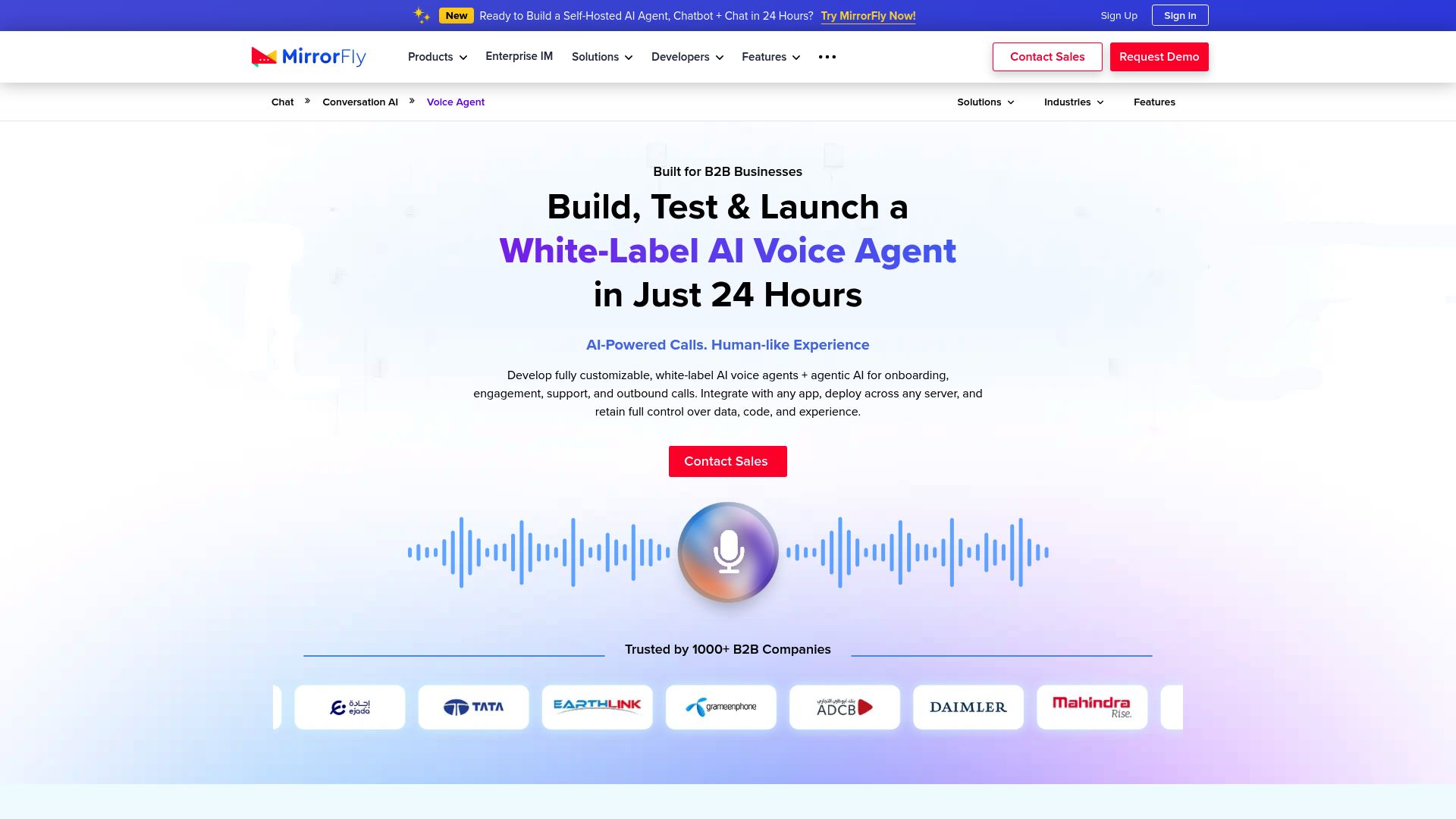 MirrorFly AI Voice Agent screenshot
